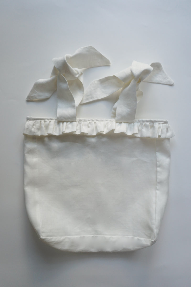 Ruffle Nursery Sack Woven Herringbone White