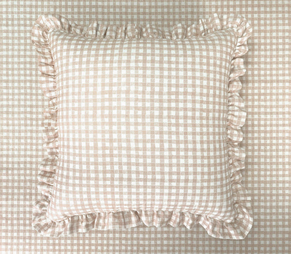 Ruffle Floor Cushion Gingham Beige