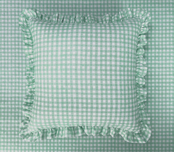 Ruffle Floor Cushion Gingham Green