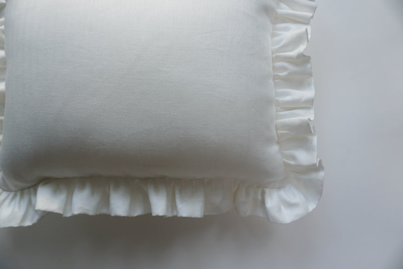 Ruffle Lumbar Pillow Woven Herringbone White