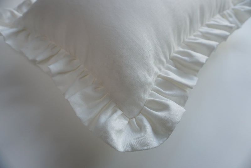 Ruffle Lumbar Pillow Woven Herringbone White