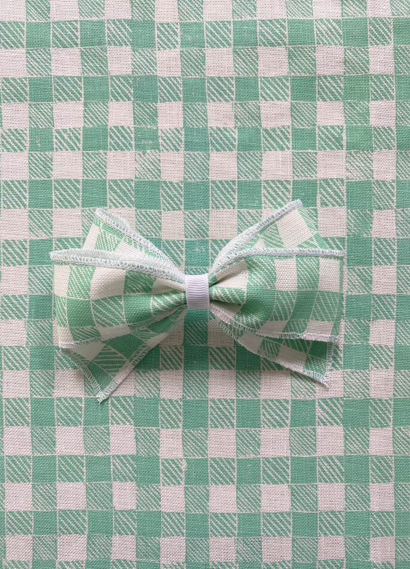 Linen Hair Bow Gingham Green