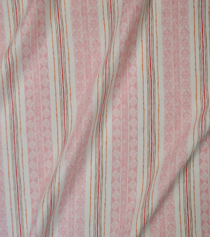 Block Print Stripe Fabric in Strawberry