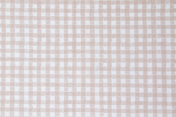 Block Print Gingham Fabric in Beige