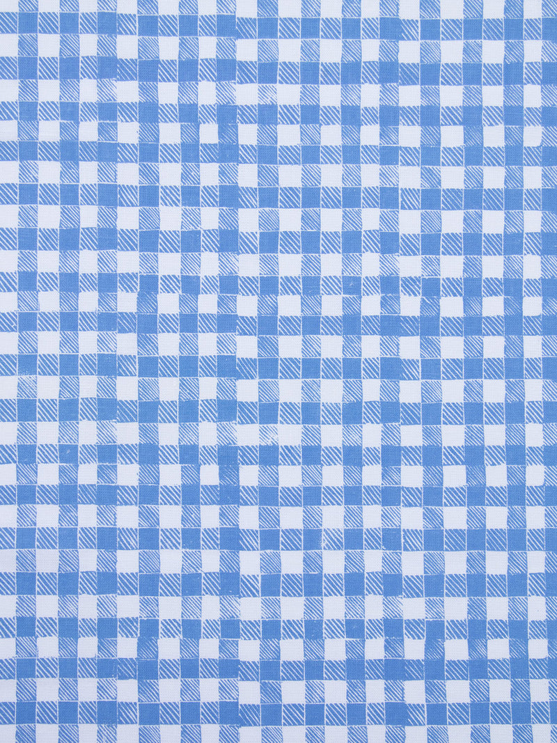 Block Print Gingham Fabric in Blue