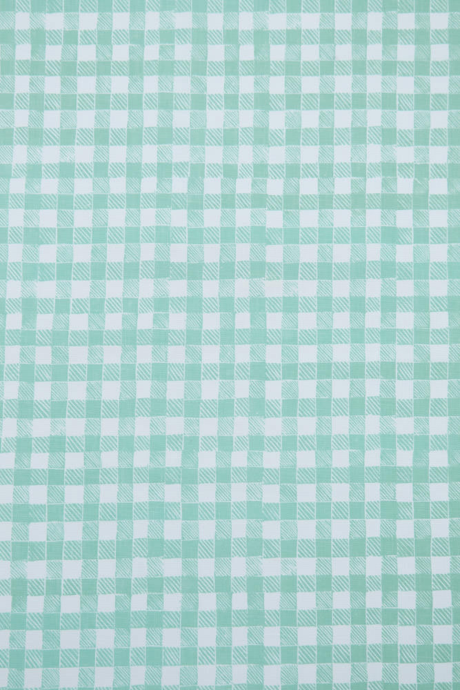 Block Print Gingham Fabric in Green