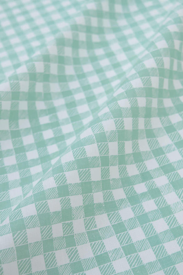 Block Print Gingham Fabric in Green