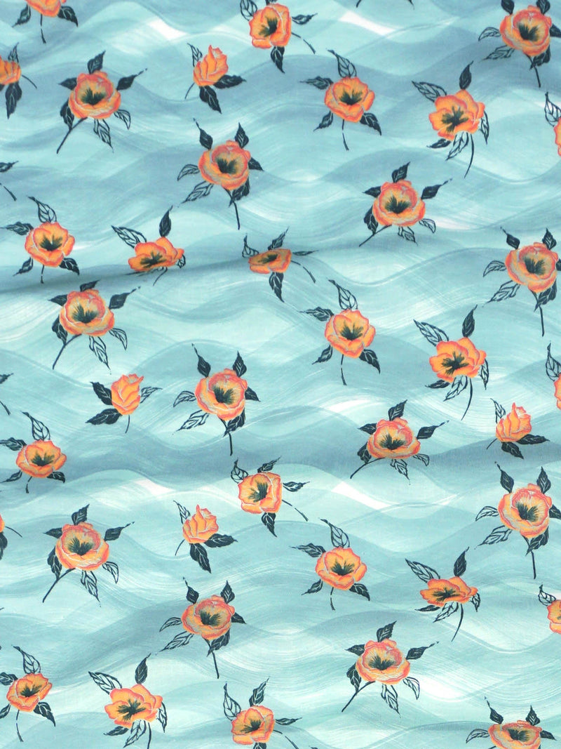 Painted Poppy Fabric in Celadon