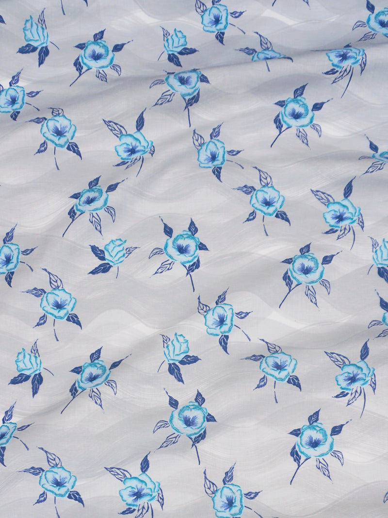 Painted Poppy Fabric in French Blue