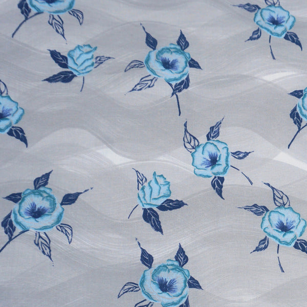Painted Poppy Fabric in French Blue