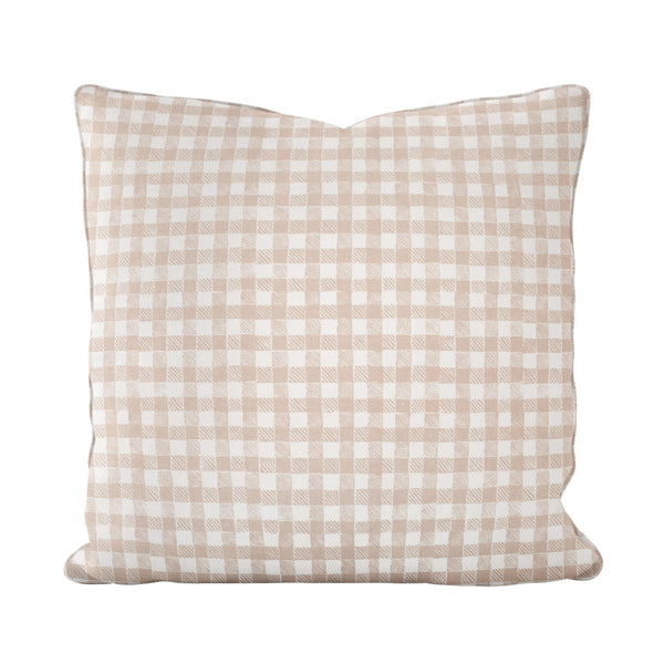 Block Print Gingham Pillow in Beige