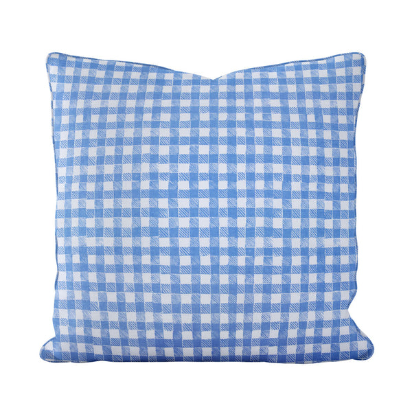 Block Print Gingham Pillow in Blue