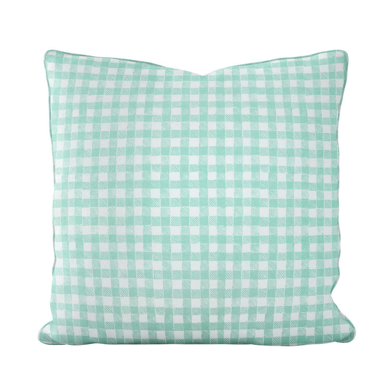 Block Print Gingham Pillow in Celadon