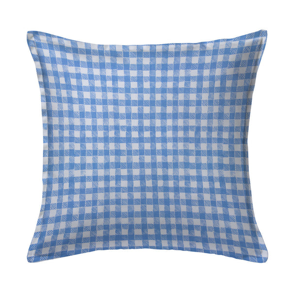 Block Print Gingham Pillow in Blue