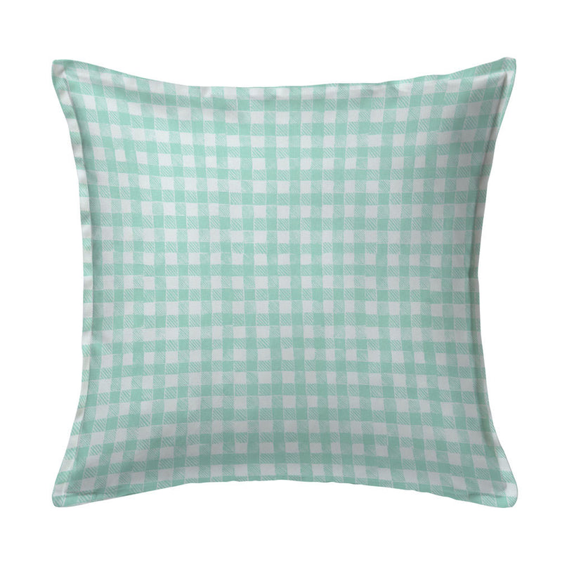 Block Print Gingham Pillow in Celadon