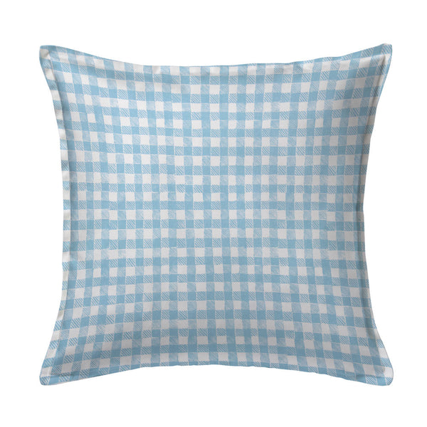 Block Print Gingham Pillow in Light Blue
