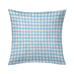 Block Print Gingham Pillow in Light Blue