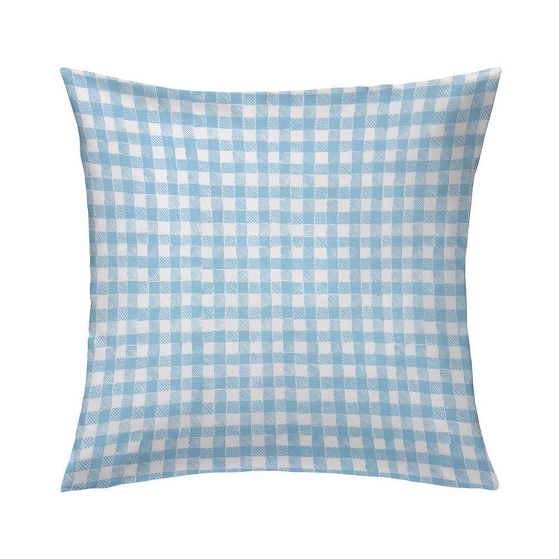 Block Print Gingham Pillow in Light Blue