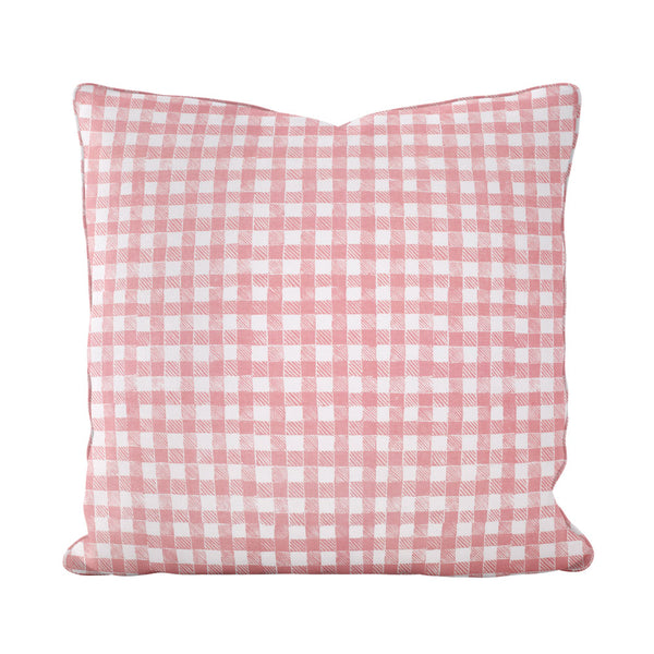 Block Print Gingham Pillow in Pink