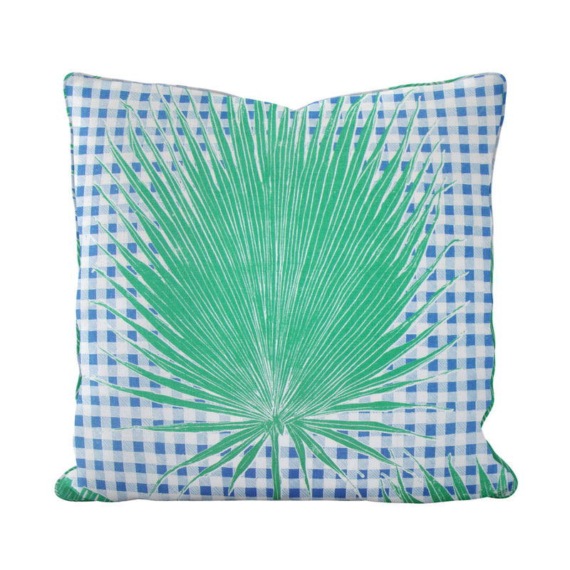 Gingham Jungle Pillow in Blue Chip Day