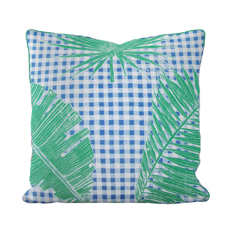 Gingham Jungle Pillow in Blue Chip Day