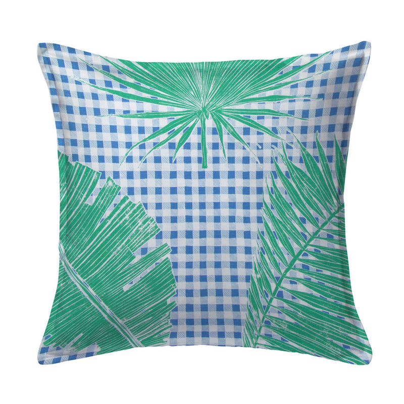 Gingham Jungle Pillow in Blue Chip Day