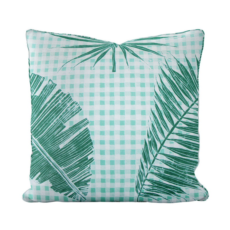 Gingham Jungle Pillow in Jade