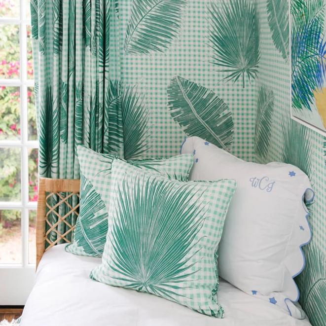 Gingham Jungle Pillow in Jade