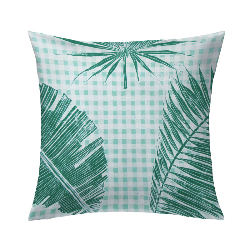 Gingham Jungle Pillow in Jade