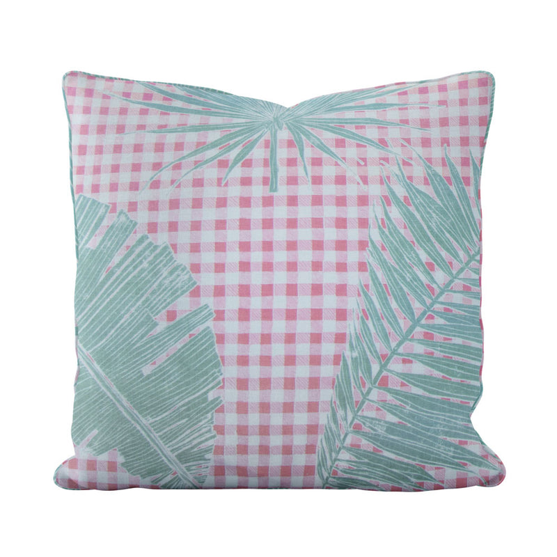 Gingham Jungle Pillow in Pink Sage