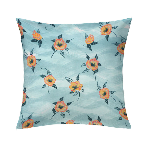 Painted Poppy Pillow in Celadon