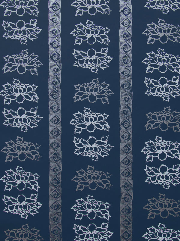 Floral Stripe Wallpaper in Navy