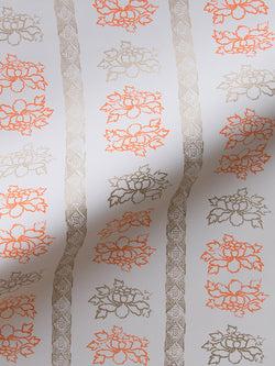 Floral Stripe Wallpaper in Tangerine