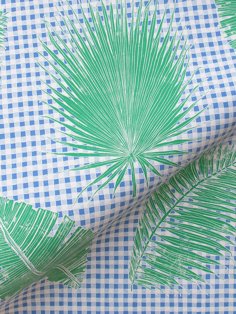 Gingham Jungle Wallpaper in Blue Chip Day