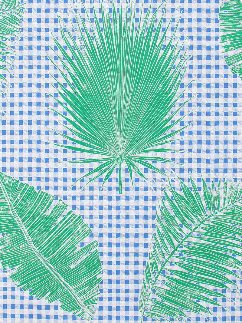 Gingham Jungle Wallpaper in Blue Chip Day