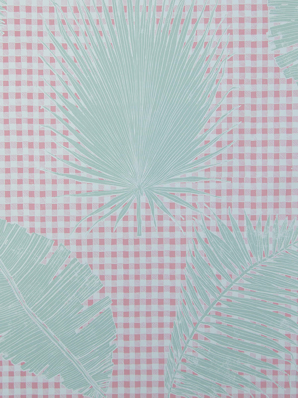 Gingham Jungle Wallpaper in Pink Sage