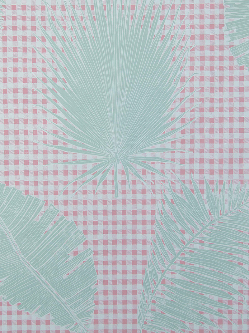 Gingham Jungle Wallpaper in Pink Sage