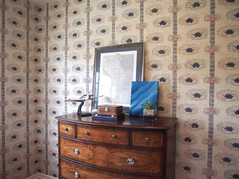 Lotus Stripe Wallpaper in Nautical