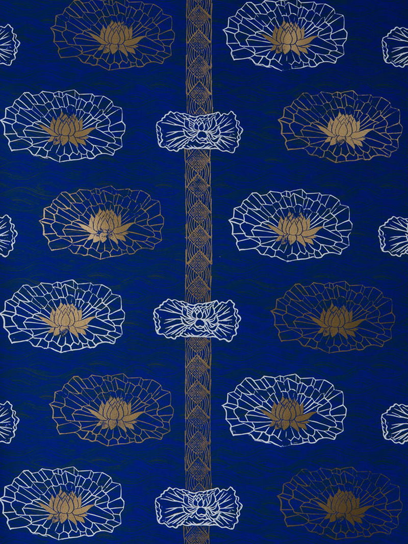Lotus Stripe Wallpaper in Ultramarine