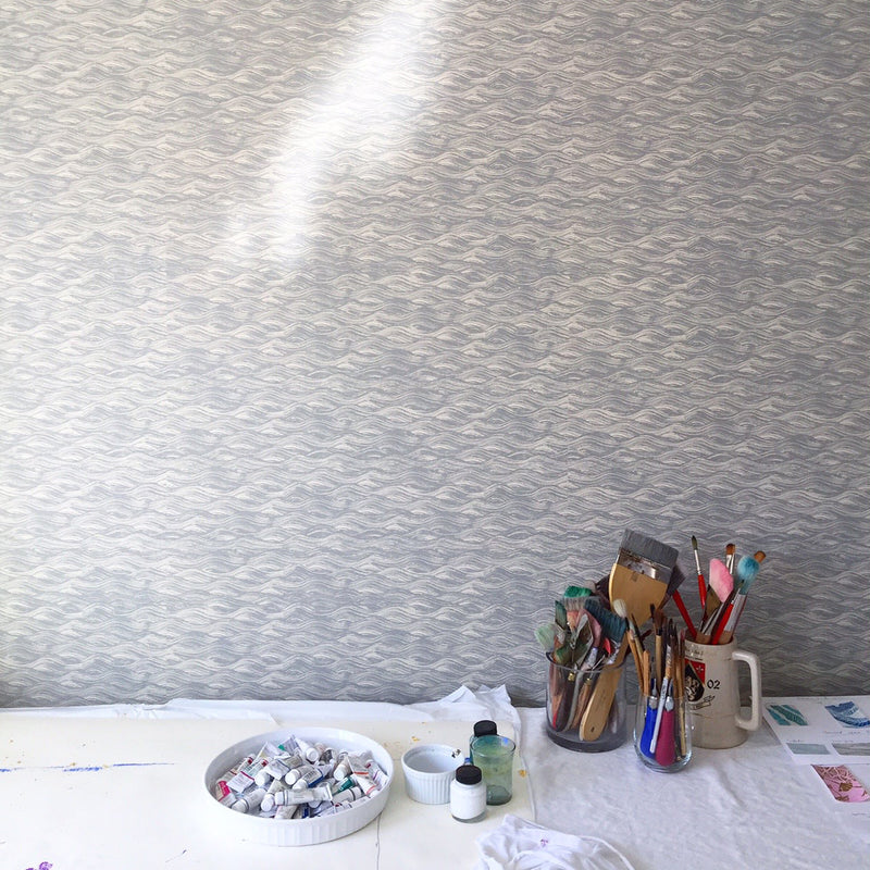 Painted Wave Wallpaper in French Grey