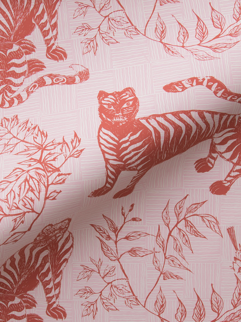 Tiger & Magpie Wallpaper in Carmine