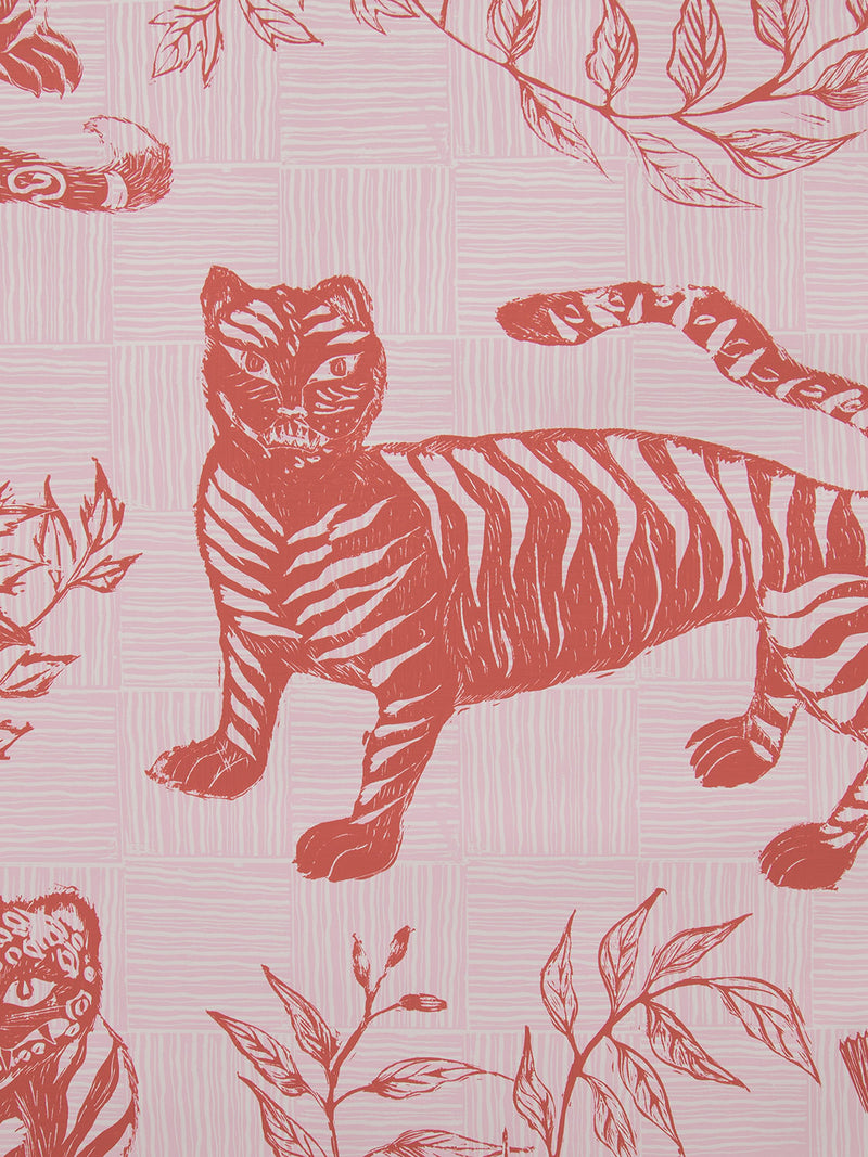 Tiger & Magpie Wallpaper in Carmine