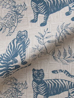 Tiger & Magpie Wallpaper in Deep Blue
