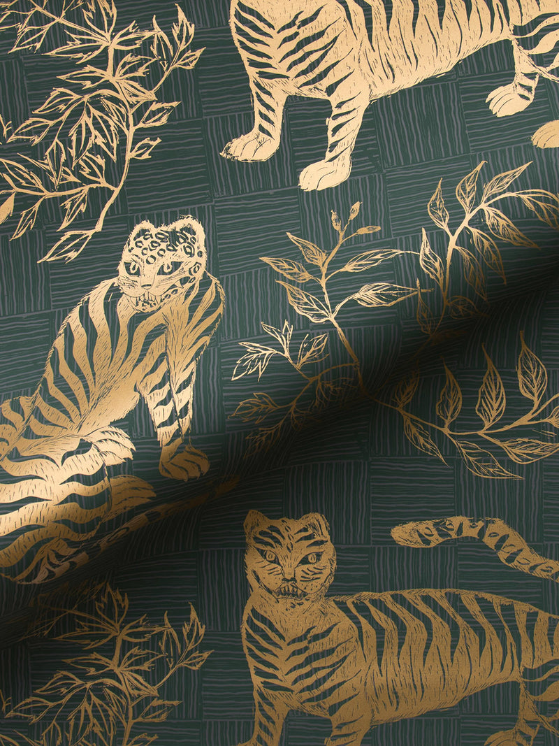 Tiger & Magpie Wallpaper in Hunter