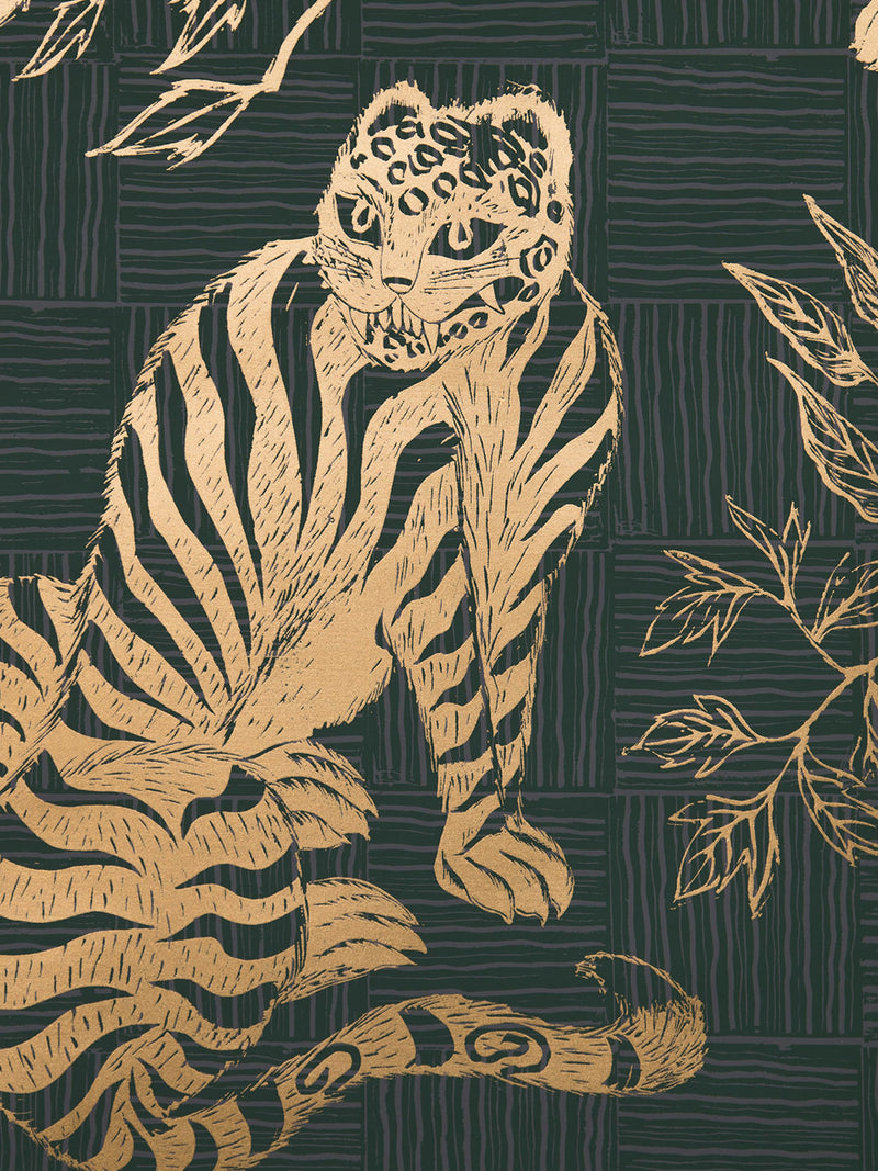 Tiger & Magpie Wallpaper in Hunter