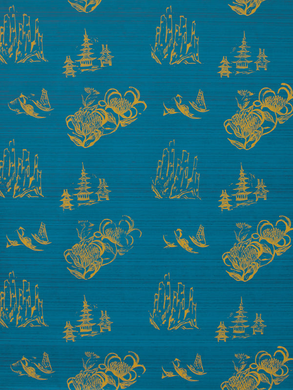 Toile Wallpaper in Azure