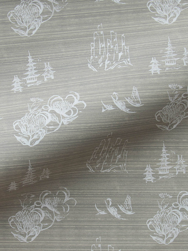Toile Wallpaper in French Grey