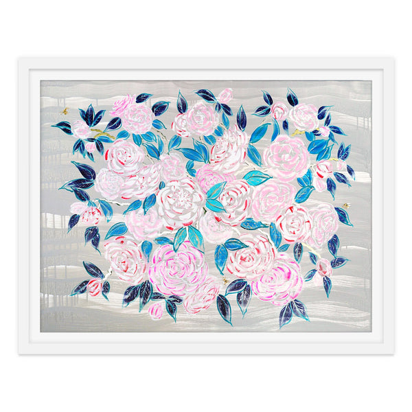 Peppermint Camellias Art Print