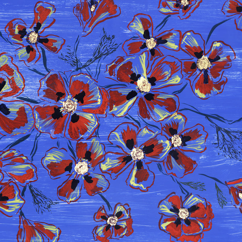 Poppies and Yellow Warblers Art Print