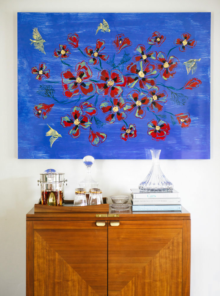 Poppies and Yellow Warblers Art Print